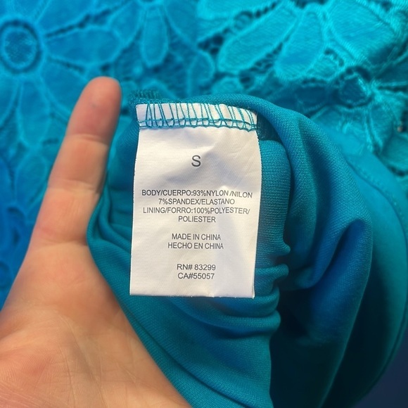 Turquoise Lace Cocktail Dress - Picture 5 of 10
